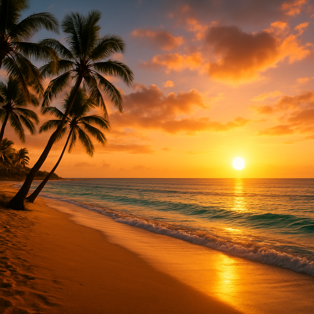 Tropical beach with palm trees